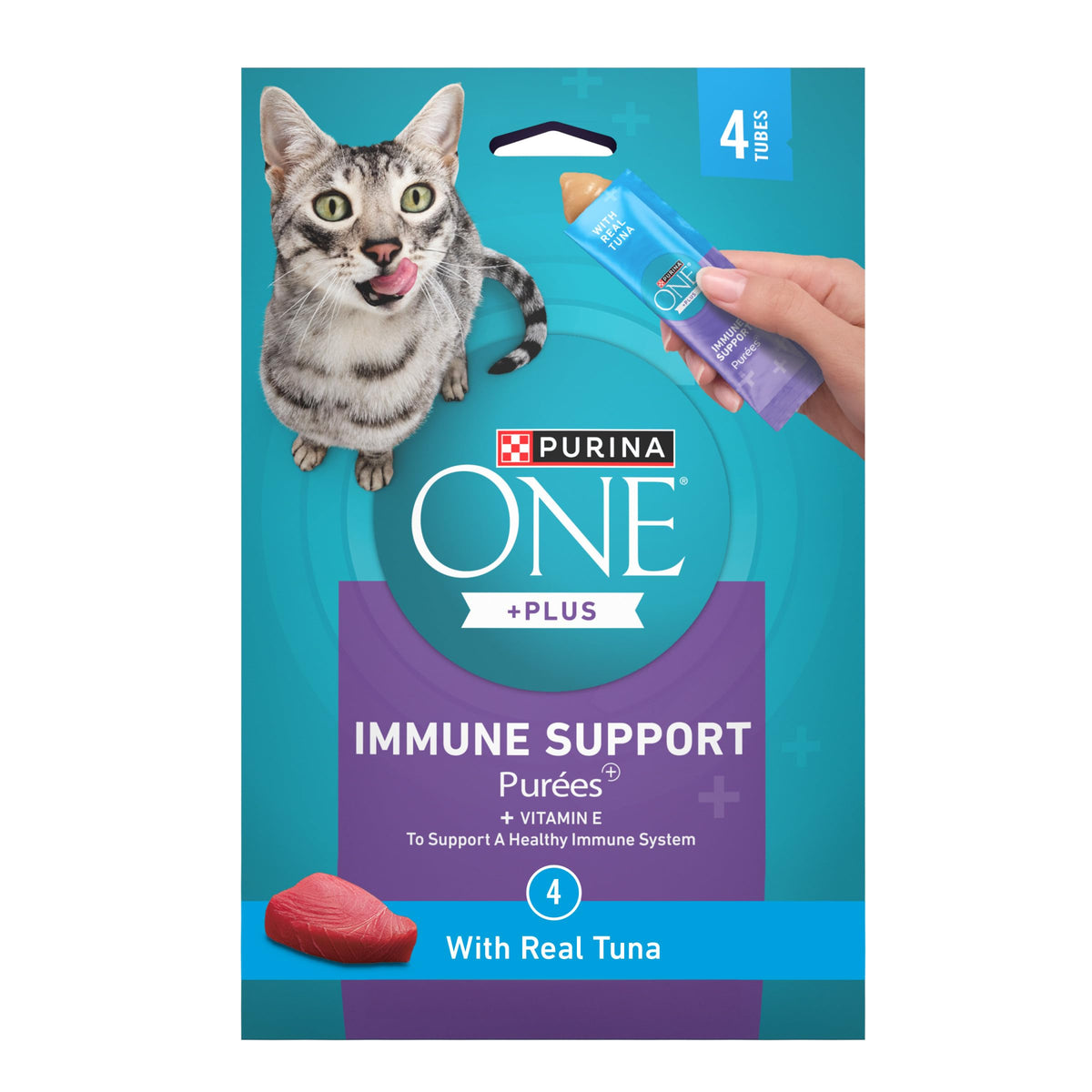 Purina ONE Plus Puré Inmunidad Atún Real: textura suave para premio sabroso