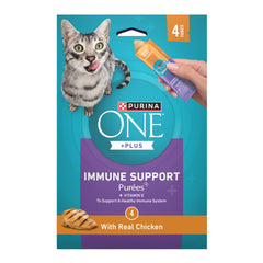 Purina ONE Purees inmunidad pollo real en tubo para recompensa sabrosa y práctica.