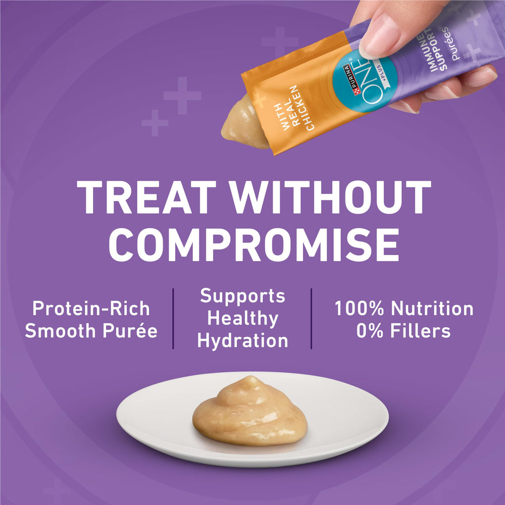 Purina ONE Purees cobertura sobre alimento seco para realzar sabor y nutrición.