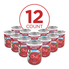 Purina ONE Trozos carne res en salsa, ideal para perros activos.