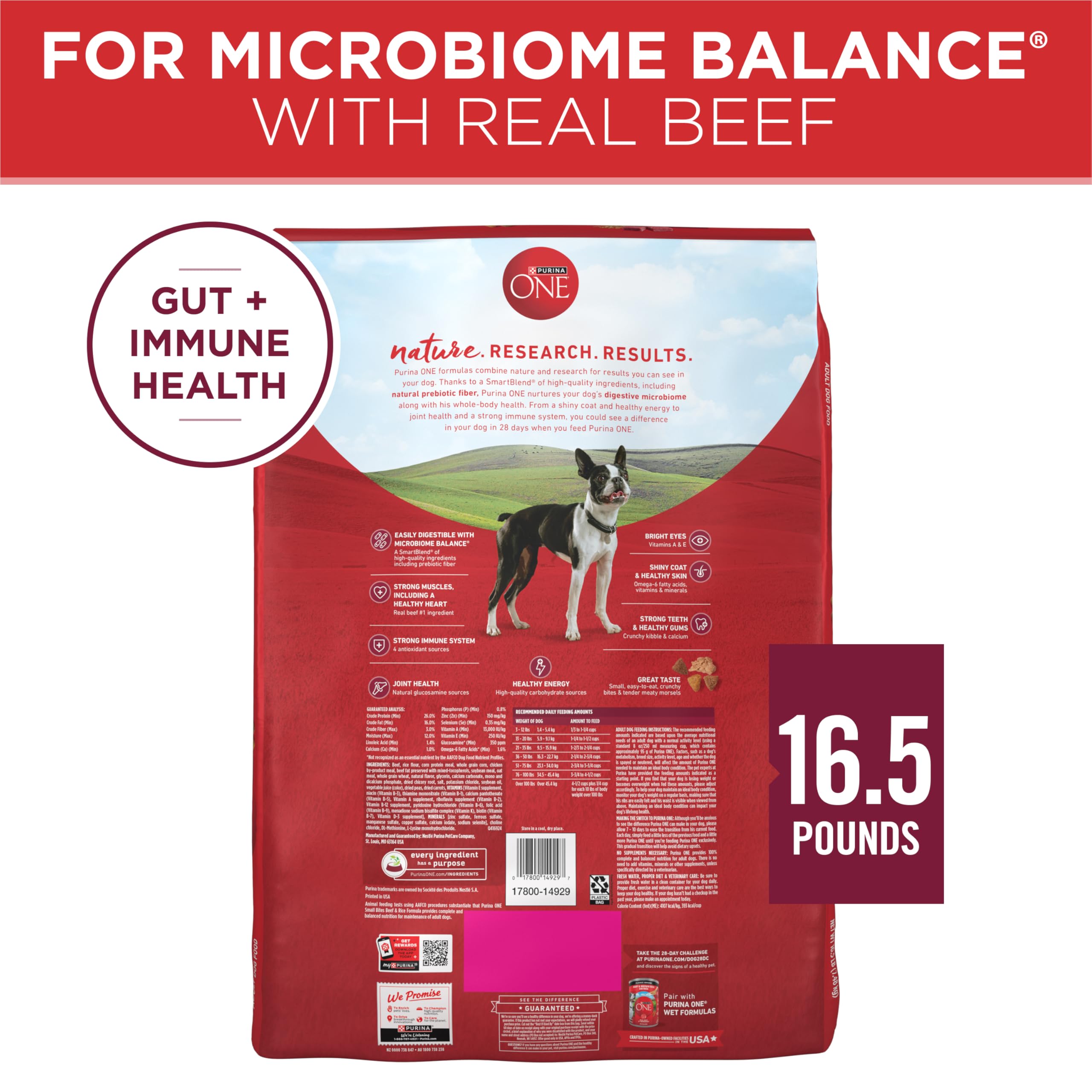 Vitaminas A y E en Purina ONE para piel y pelaje.