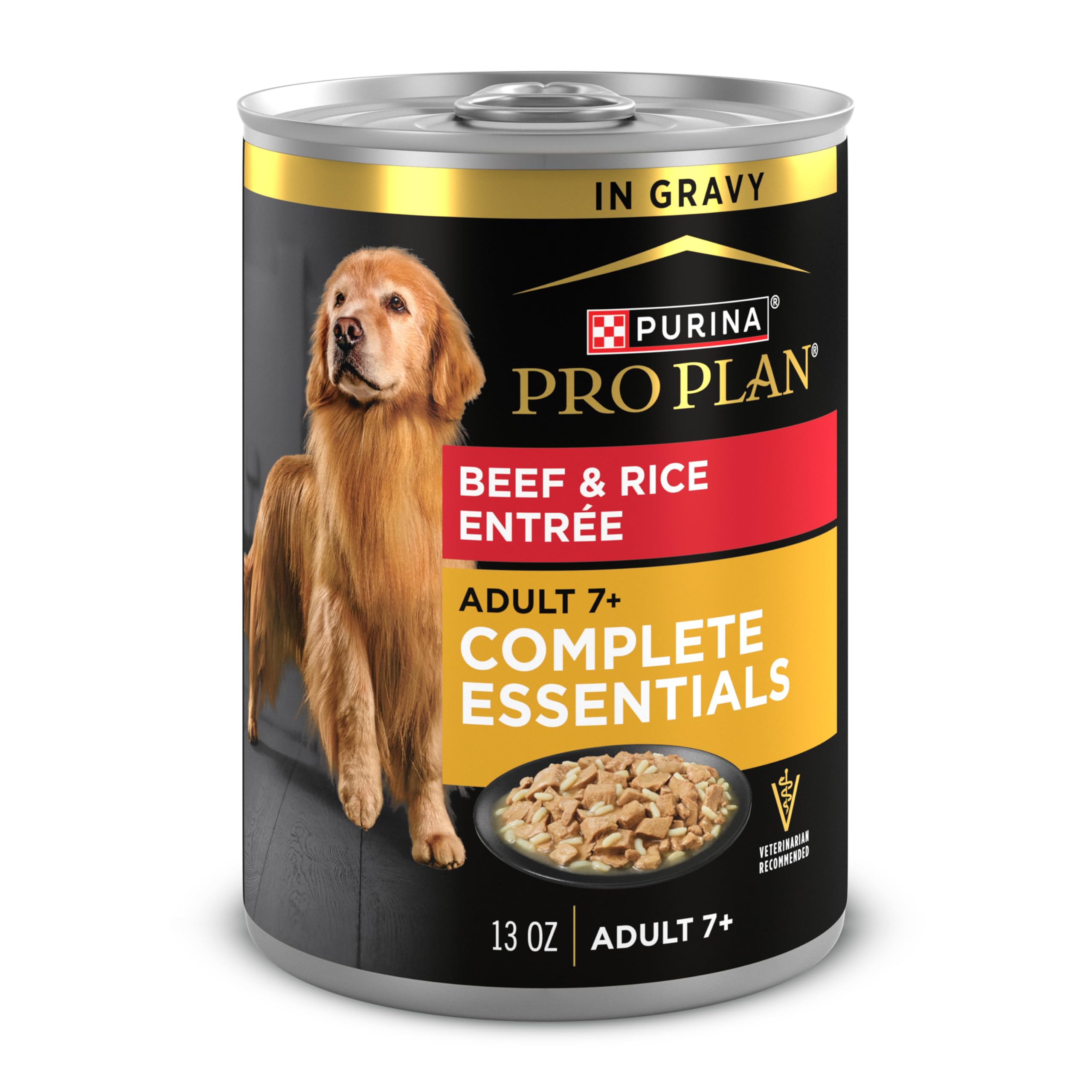 Purina Pro Plan Adulto 7 Plus con carne y arroz en salsa, lata 13 oz.