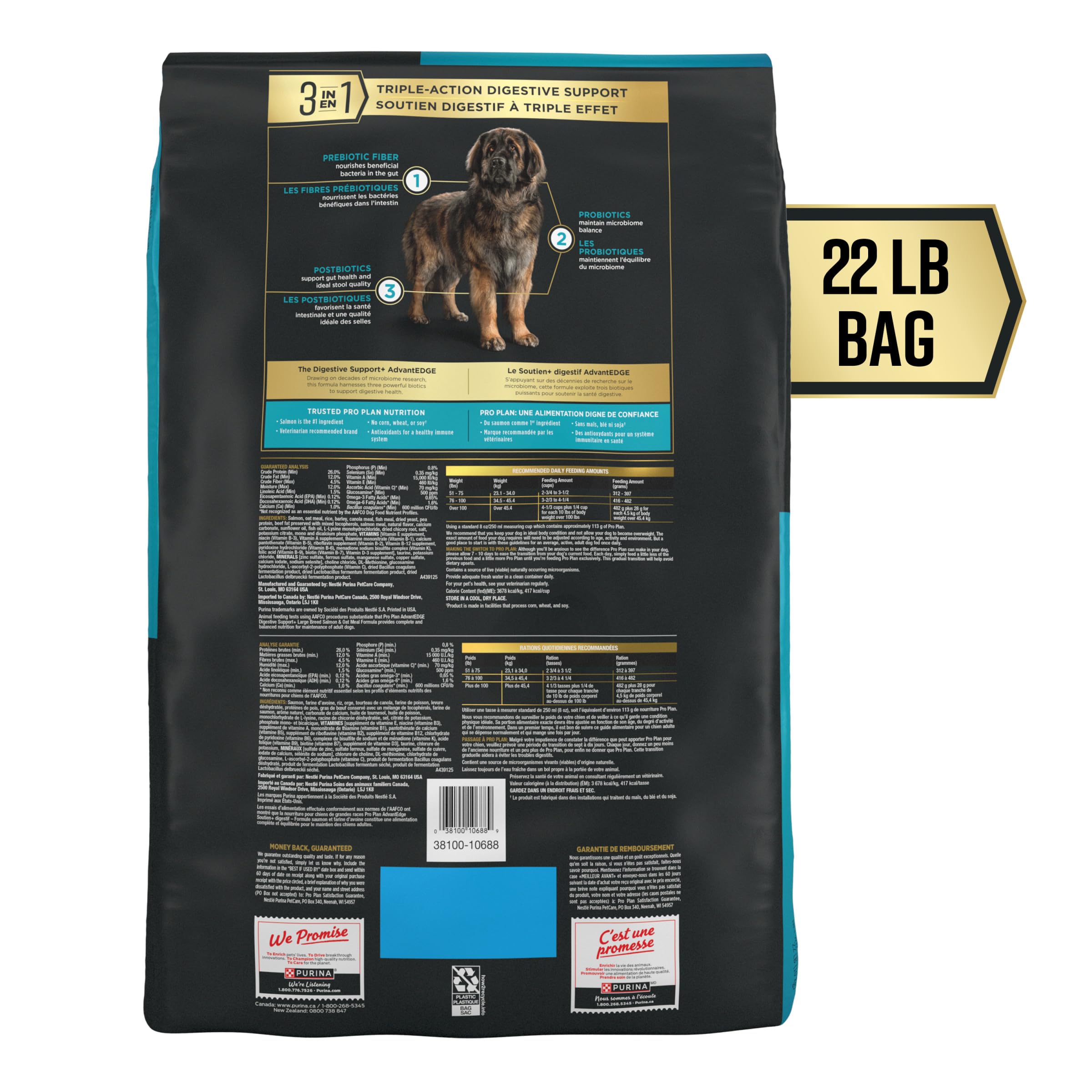 Purina Pro Plan AdvantEDGE: prebioticos, probioticos y postbioticos para soporte digestivo.