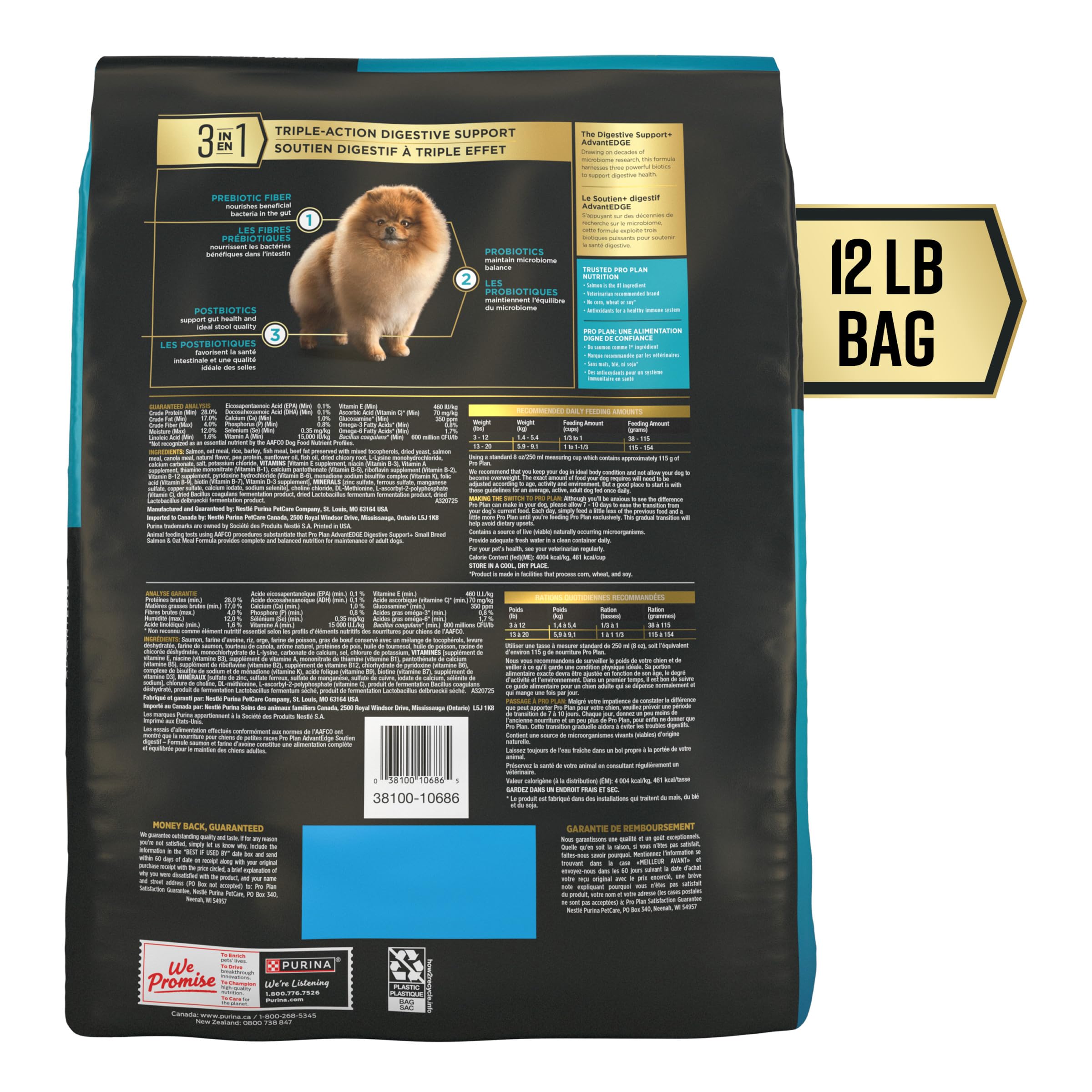 Purina Pro Plan AdvantEDGE con probióticos y prebióticos para salud digestiva.