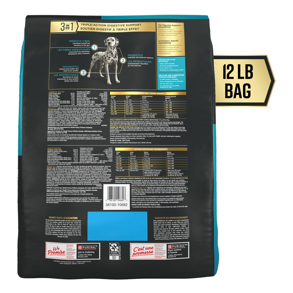 Purina Pro Plan AdvantEDGE Digestivo, salmón y avena, apoyo digestivo constante para perros.