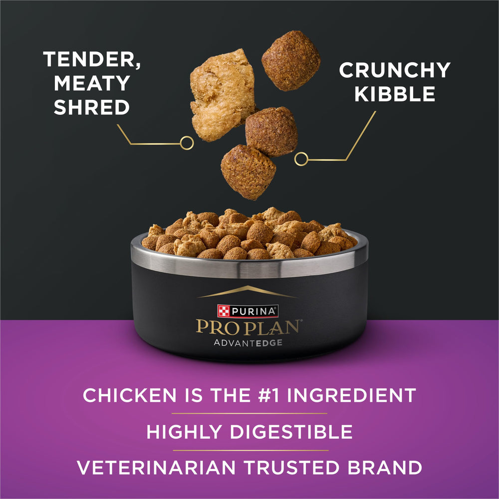 Purina Pro Plan AdvantEDGE Senior, pollo-arroz, primer ingrediente para paladar y digestión.