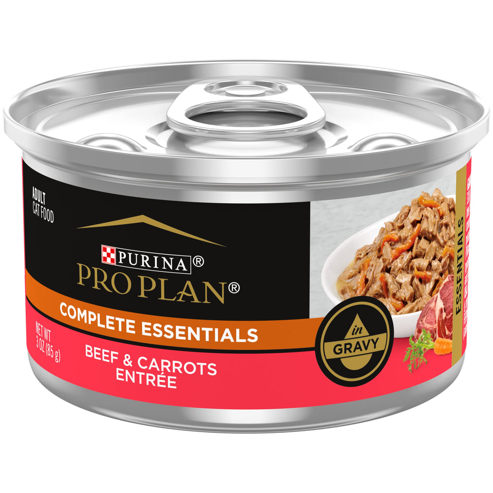 Purina Pro Plan Alimento Húmedo para Gatos con carne real y zanahoria en gravy, sabor delicioso.