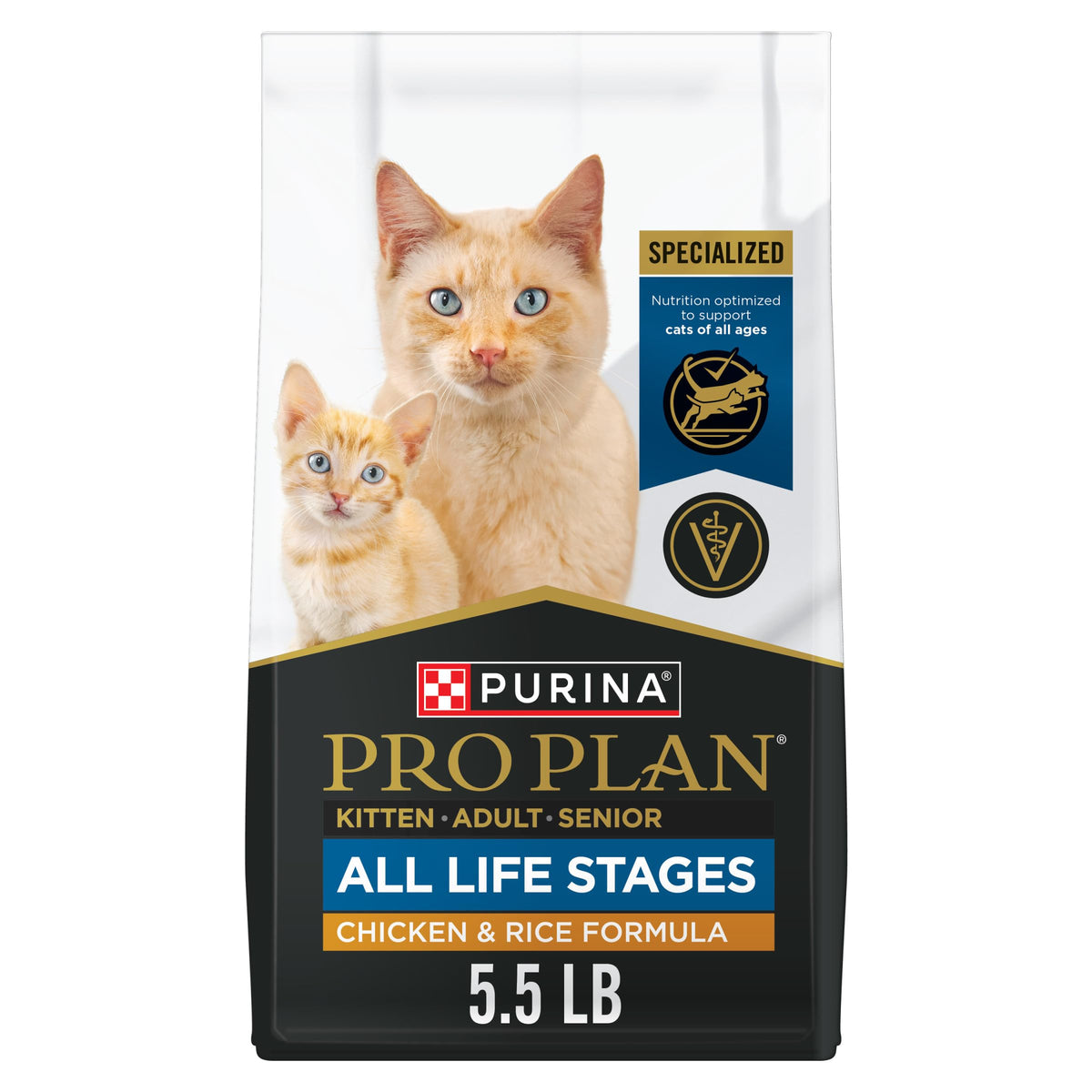 Purina Pro Plan All Life Stages croquetas de pollo y arroz, vista frontal en cuenco, apoyo nutricional diario.