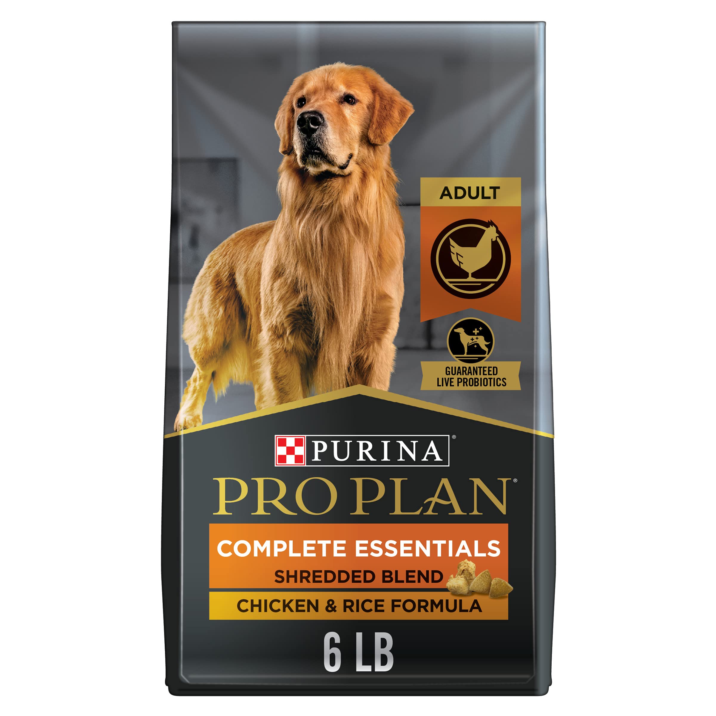 Purina Pro Plan bolsa 6lb croquetas y trozos deshebrados con textura atractiva para perros adultos.