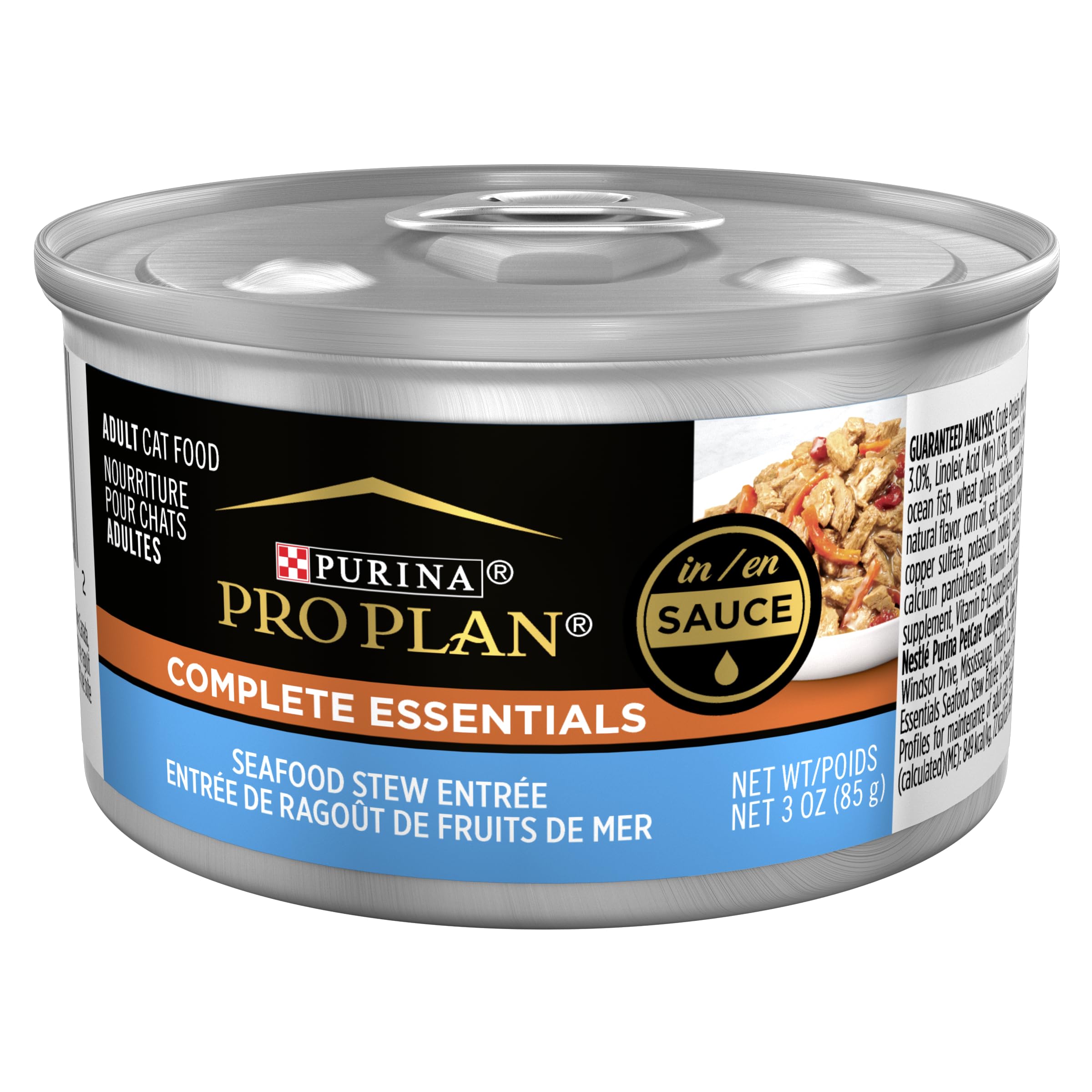 Purina Pro Plan Gravy con mariscos en salsa, sabor irresistible para gatos adultos.