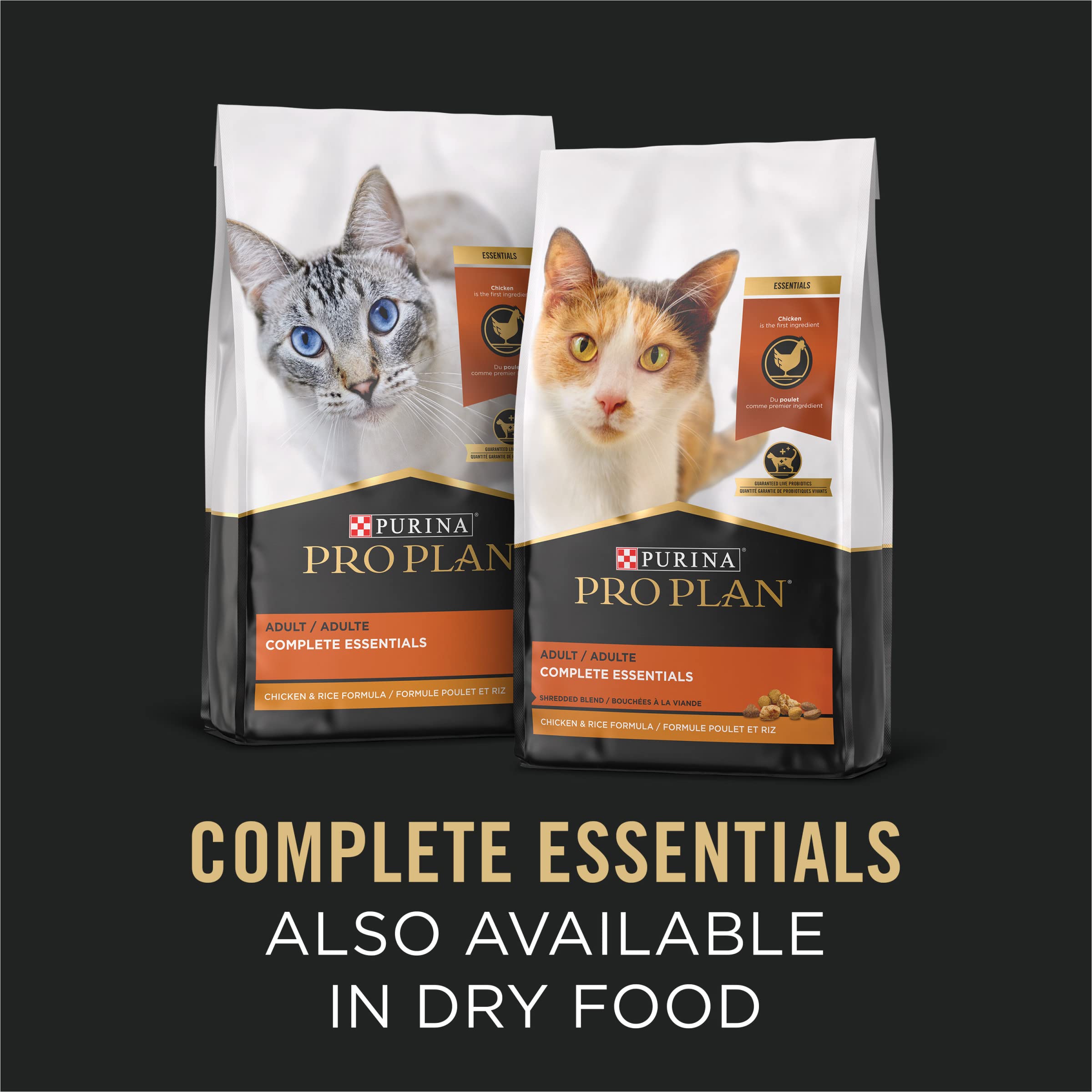 Purina Pro Plan Complete Essentials, comida húmeda de pollo, sin colorantes artificiales