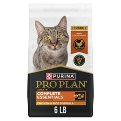 Purina Pro Plan Complete Essentials Shredded Blend con pollo-arroz, bolsa de 6 libras para gatos adultos.
