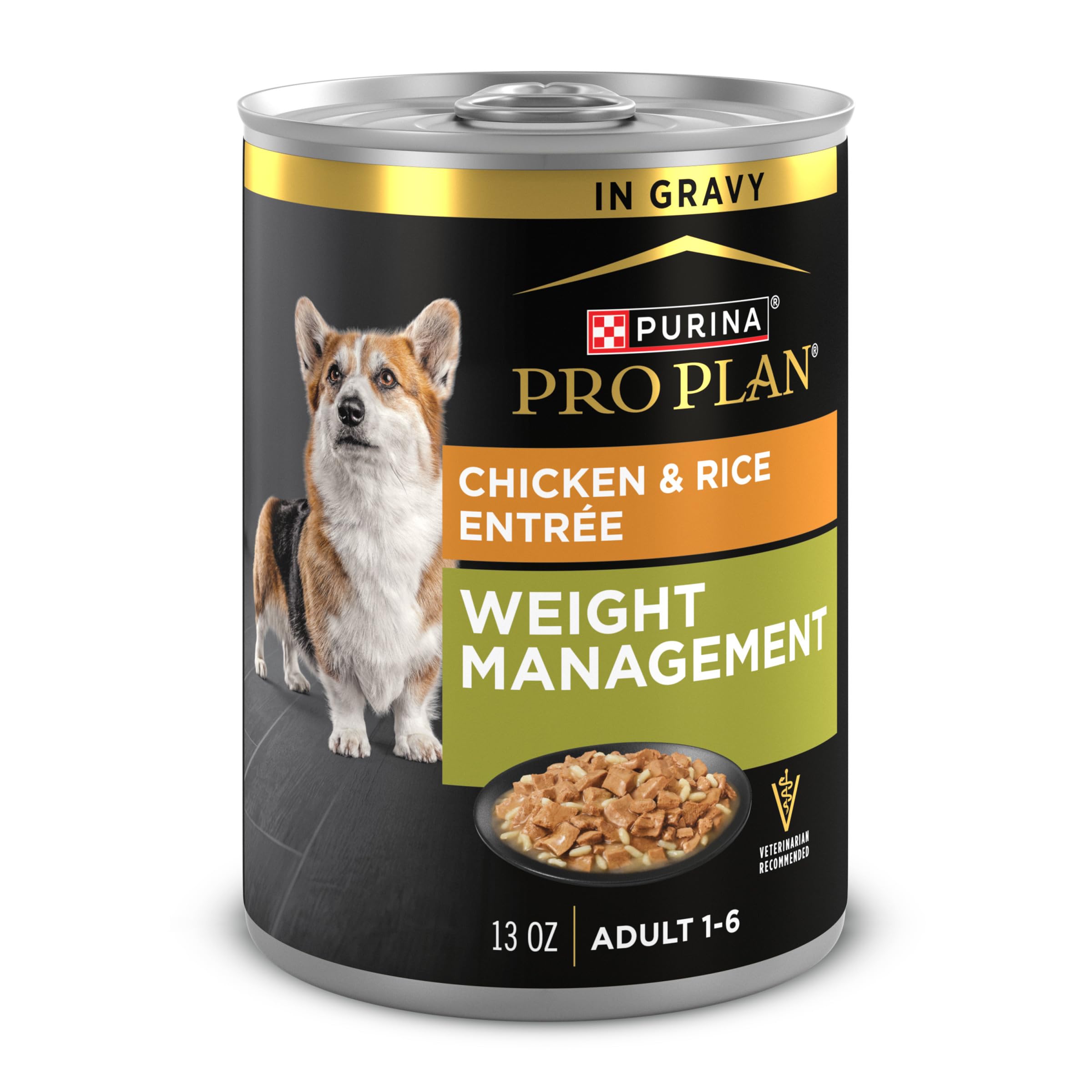 Purina Pro Plan Control de Peso con pollo y arroz en salsa, para mantener la masa muscular.