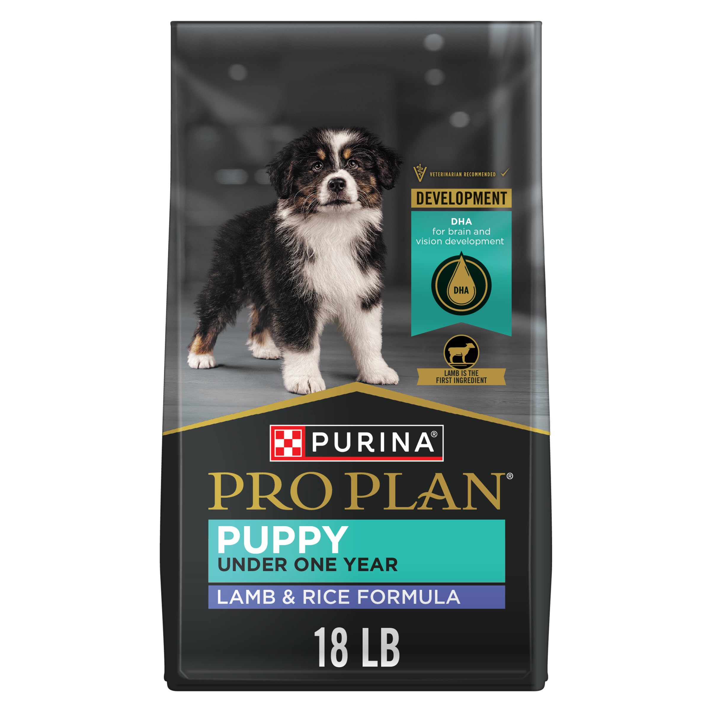 Purina Pro Plan: cordero y arroz, primer ingrediente, soporte nutricional para cachorros.