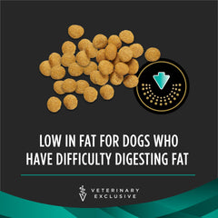 Purina Pro Plan Dietas Veterinarias gastroenterica baja en grasa, prebióticos para equilibrio de la microbiota intestinal.