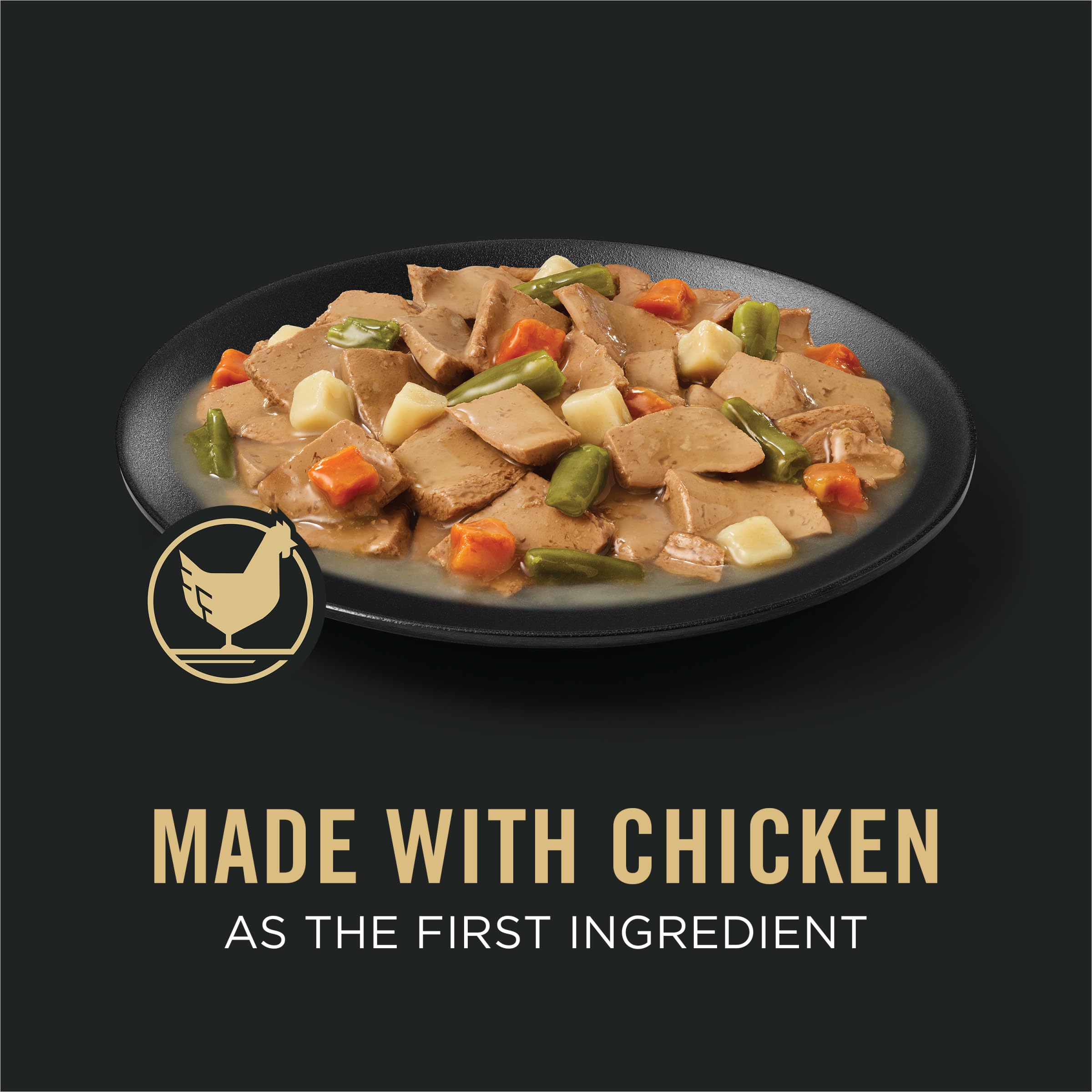 Purina Pro Plan Esenciales Completos, trozos de pollo y verduras en salsa para perros adultos con humedad adicional