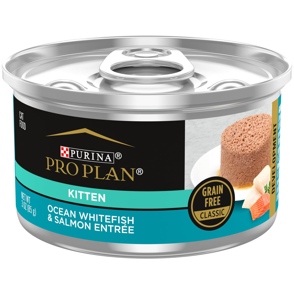 Purina Pro Plan Gatito Paté Bacalao Oceánico y Salmón, apoyo al desarrollo muscular.