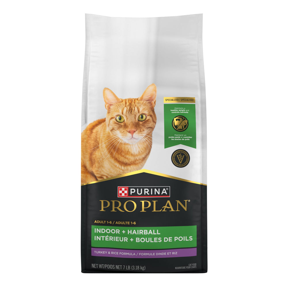 Purina Pro Plan Hairball Indoor fibra prebiótica natural para salud intestinal.