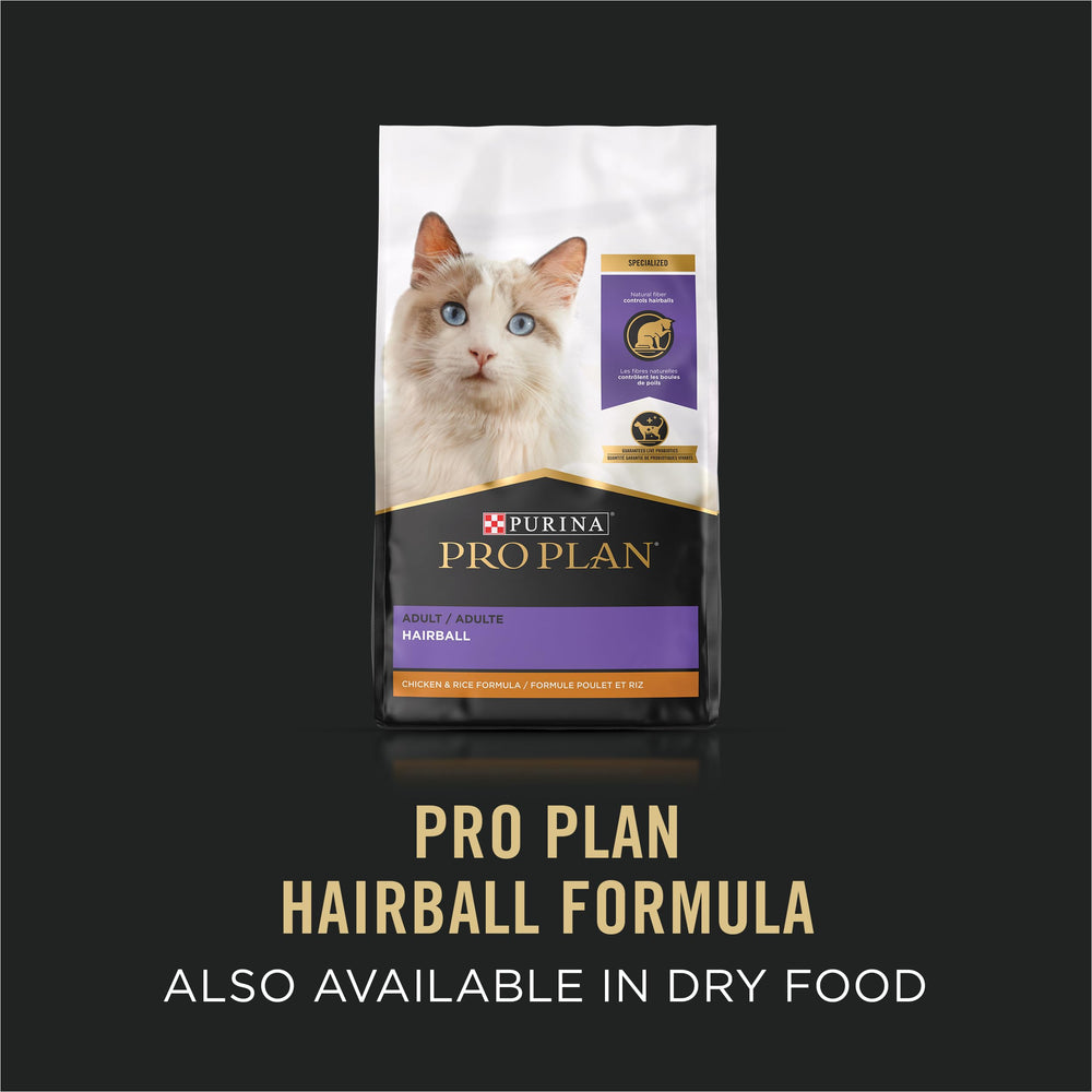 Purina Pro Plan Hairball salmón y pescados: proteína de calidad en comida húmeda para gatos.