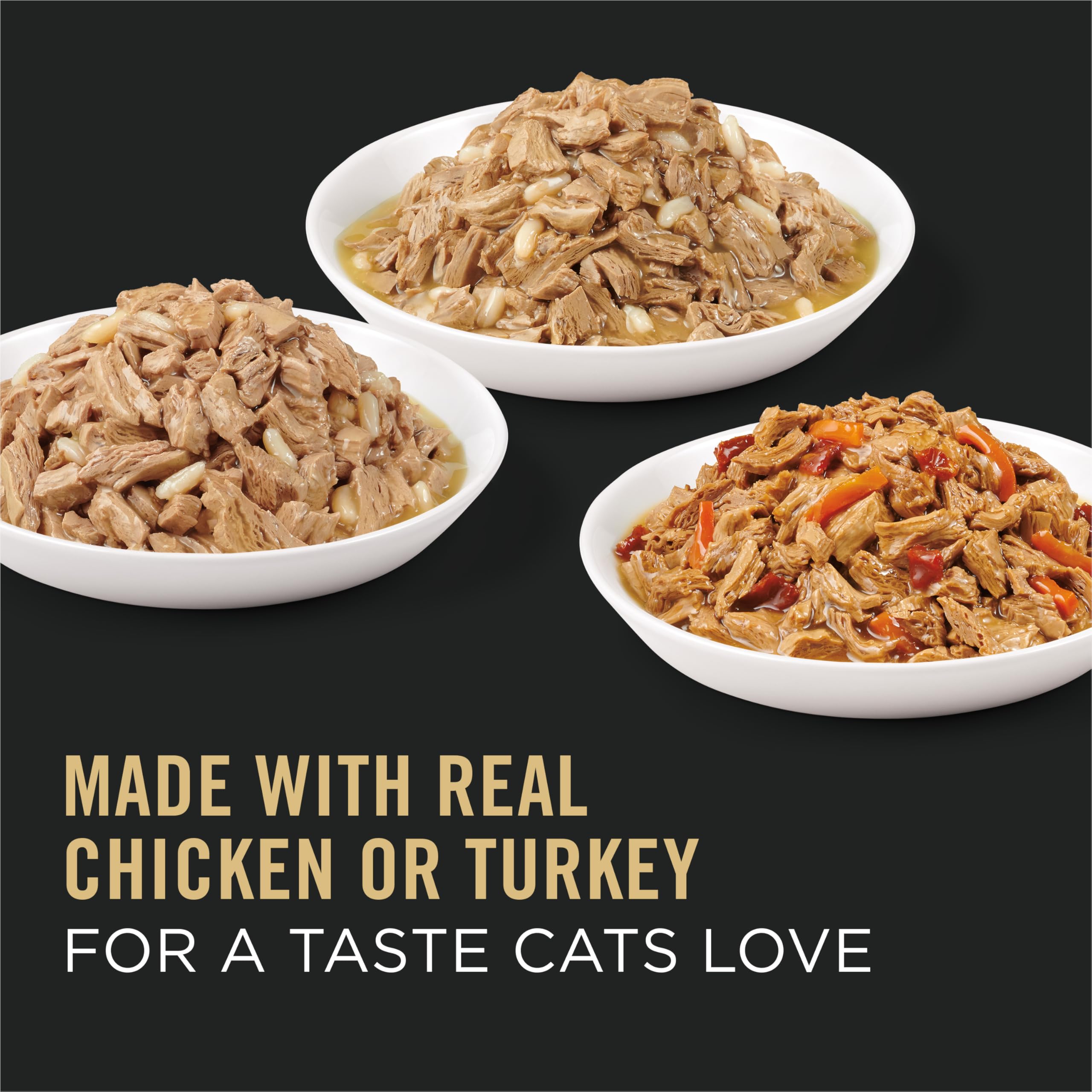 Purina Pro Plan lata pollo con salsa, textura tierna que facilita comer a gatos adultos.