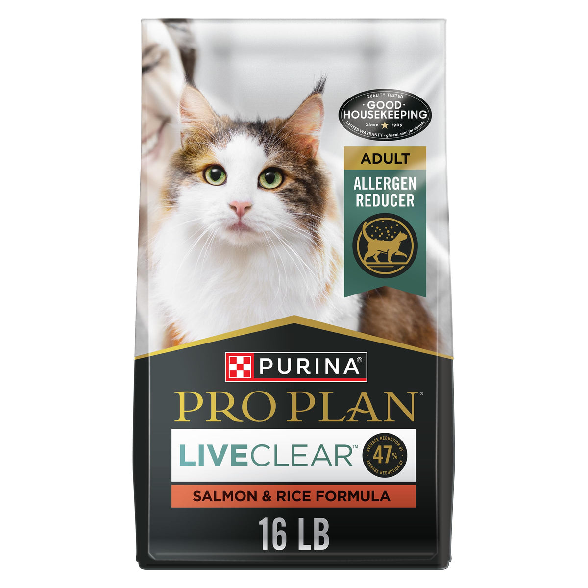 Purina Pro Plan LiveClear, alimento seco con salmón para gatos adultos, nutrición balanceada.