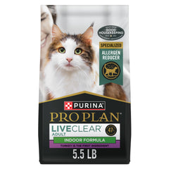 Purina Pro Plan LiveClear para gatos de interior, bolsa de 5.5 libras lista para alimentar.