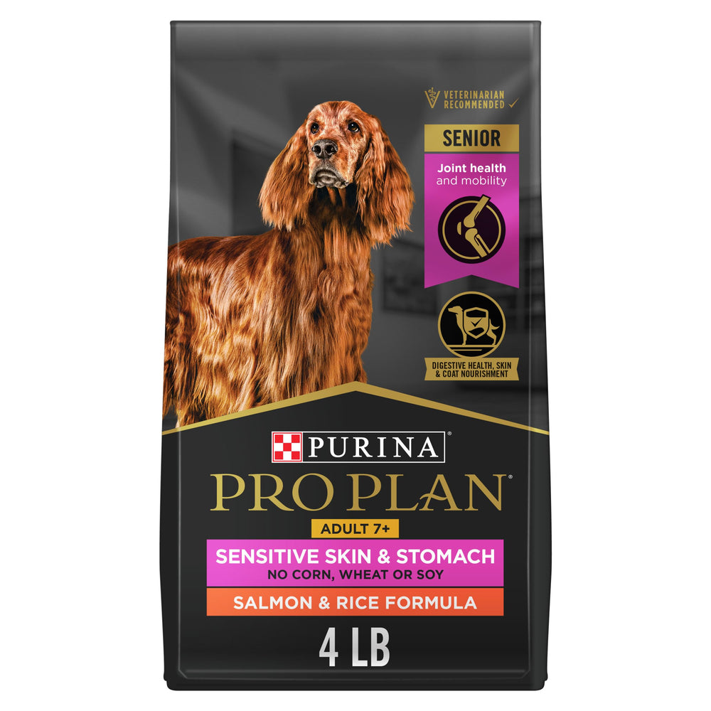 Purina Pro Plan para perro senior con salmón y arroz, bolsa de 4 libras, digestión suave