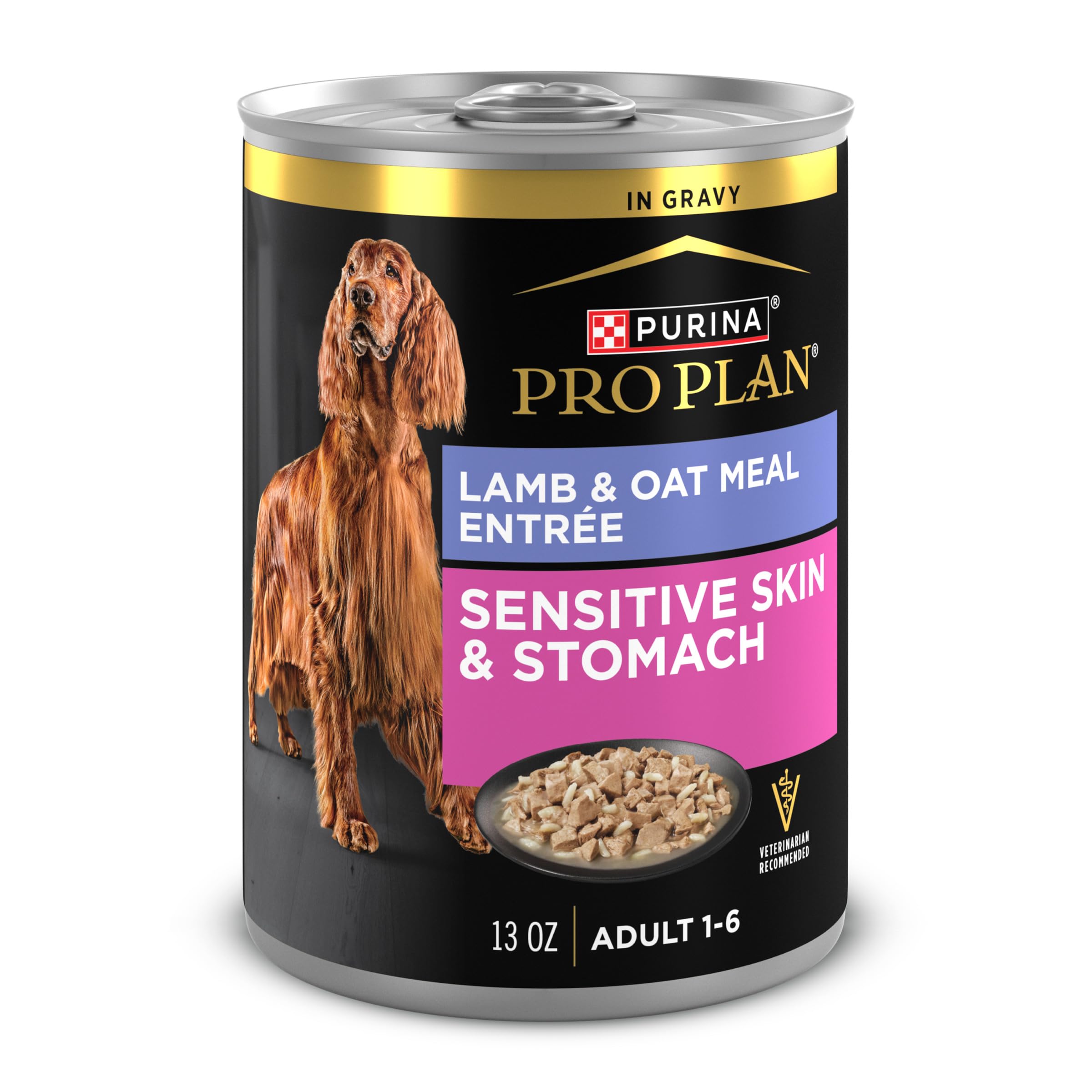 Purina Pro Plan: lata de cordero y avena con salsa para perros sensibles