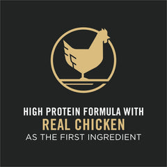 Purina Pro Plan con pollo como primer ingrediente, fuente de proteína para perros adultos.