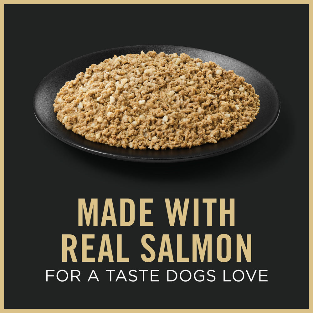 Purina Pro Plan Puppy Classic, salmón en salsa, textura suave para crecimiento cómodo.