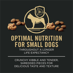 Purina Pro Plan, croquetas crujientes para razas pequeñas, textura apetecible.