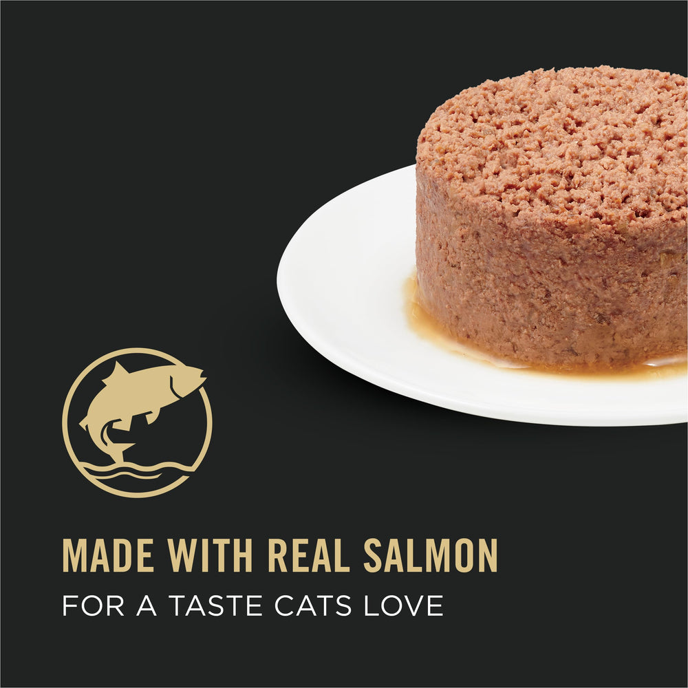 Purina Pro Plan salmón-arroz-entree en lata, aroma y sabor para felinos.