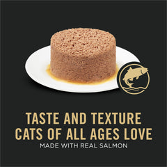 Purina Pro Plan paté de salmón, textura suave y apetecible para gatos.