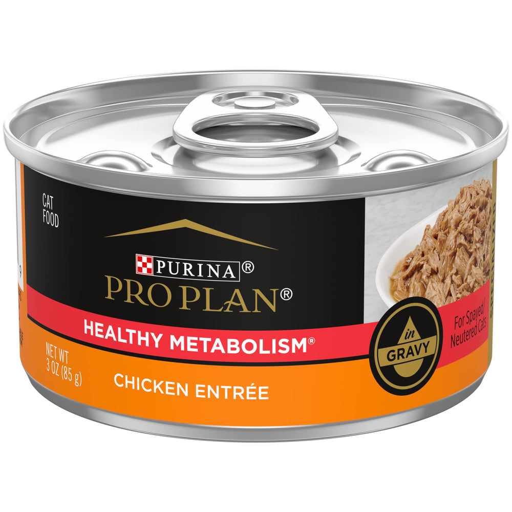 Purina Pro Plan Salud Metabolismo frente de lata 3 oz con pollo real, sabor que gusta