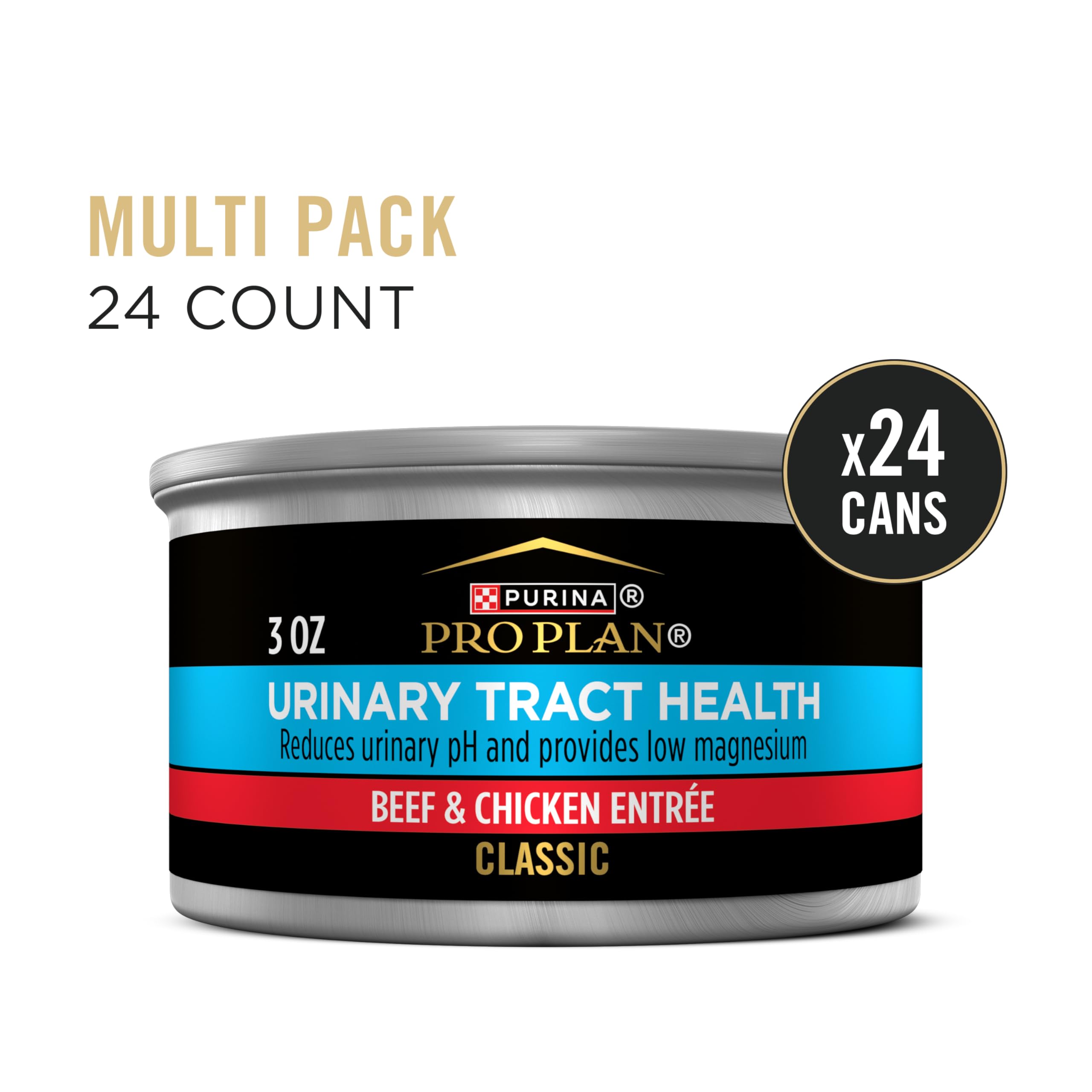 Purina Pro Plan Salud Urinaria, paquete de 24 latas, opción diaria de proteína.