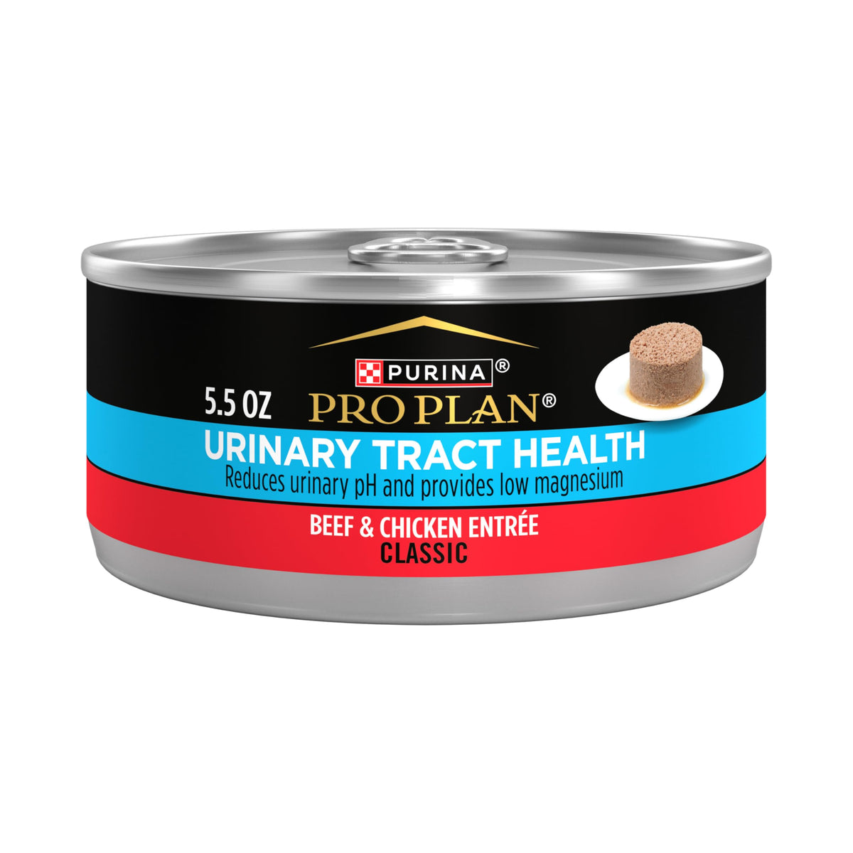 Purina Pro Plan Salud Urinario, lata de res y pollo para apoyar la salud urinaria.
