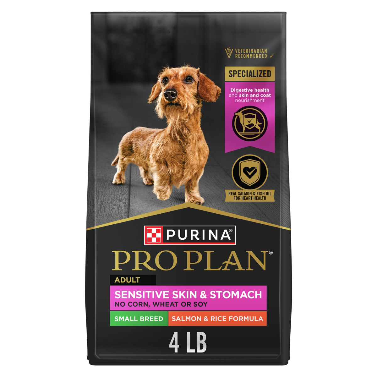 Purina Pro Plan sensible piel estómago para perros pequeños, bolsa de 4 libras.