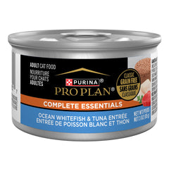 Purina Pro Plan sin cereales con pescado blanco del océano y atún, lata de 3 oz en pack de 24.