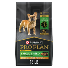 Purina Pro Plan Small Breed 7 Plus empaque con comida para perros mayores