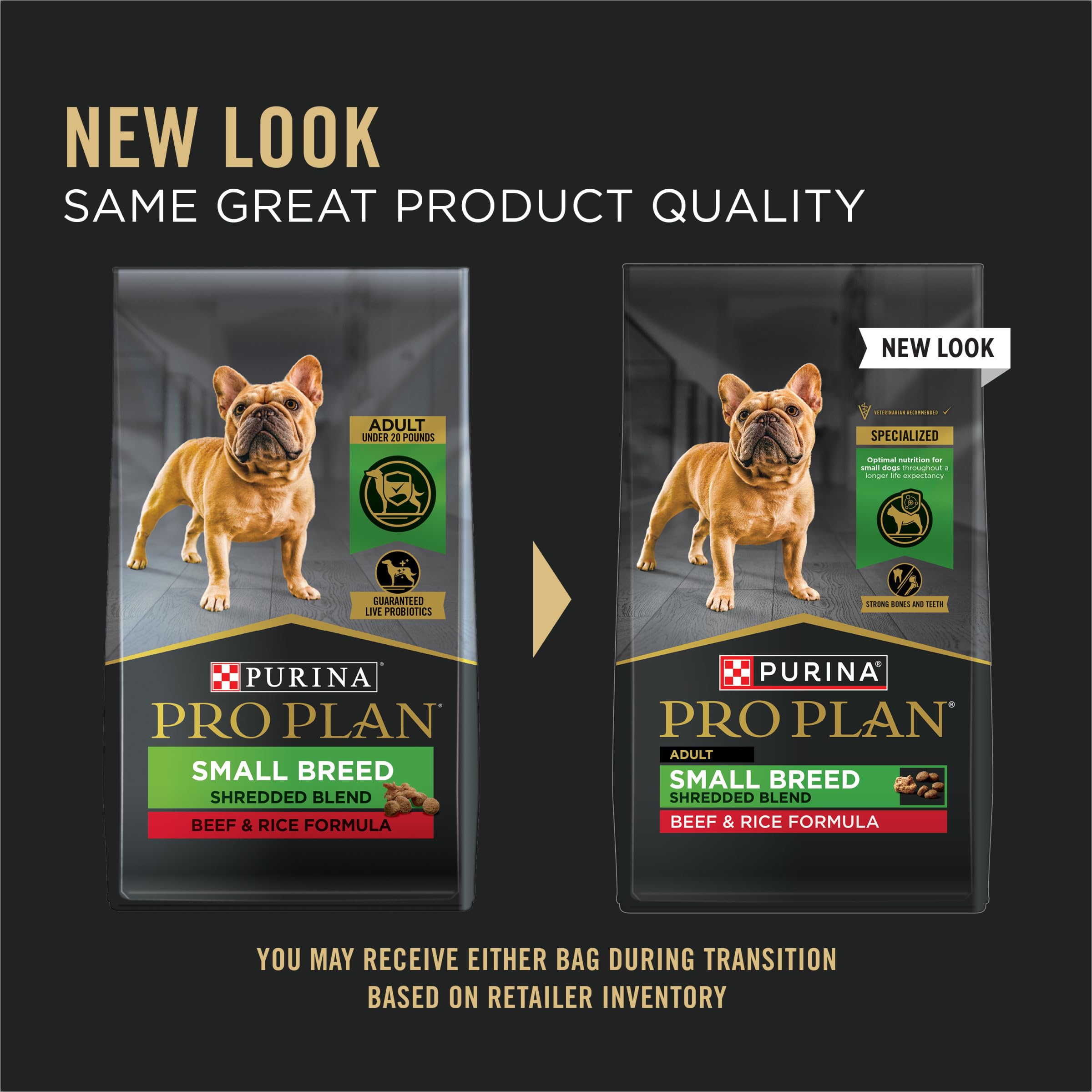 Purina Pro Plan Small Breed, bocados crujientes, textura atractiva para masticar.