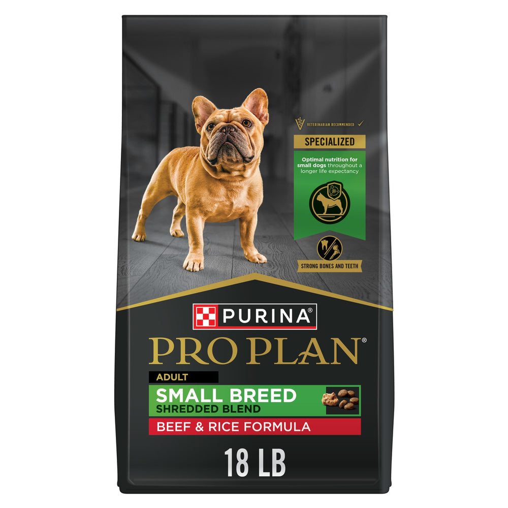 Purina Pro Plan para razas pequeñas: trozos de res y arroz, croquetas crujientes.