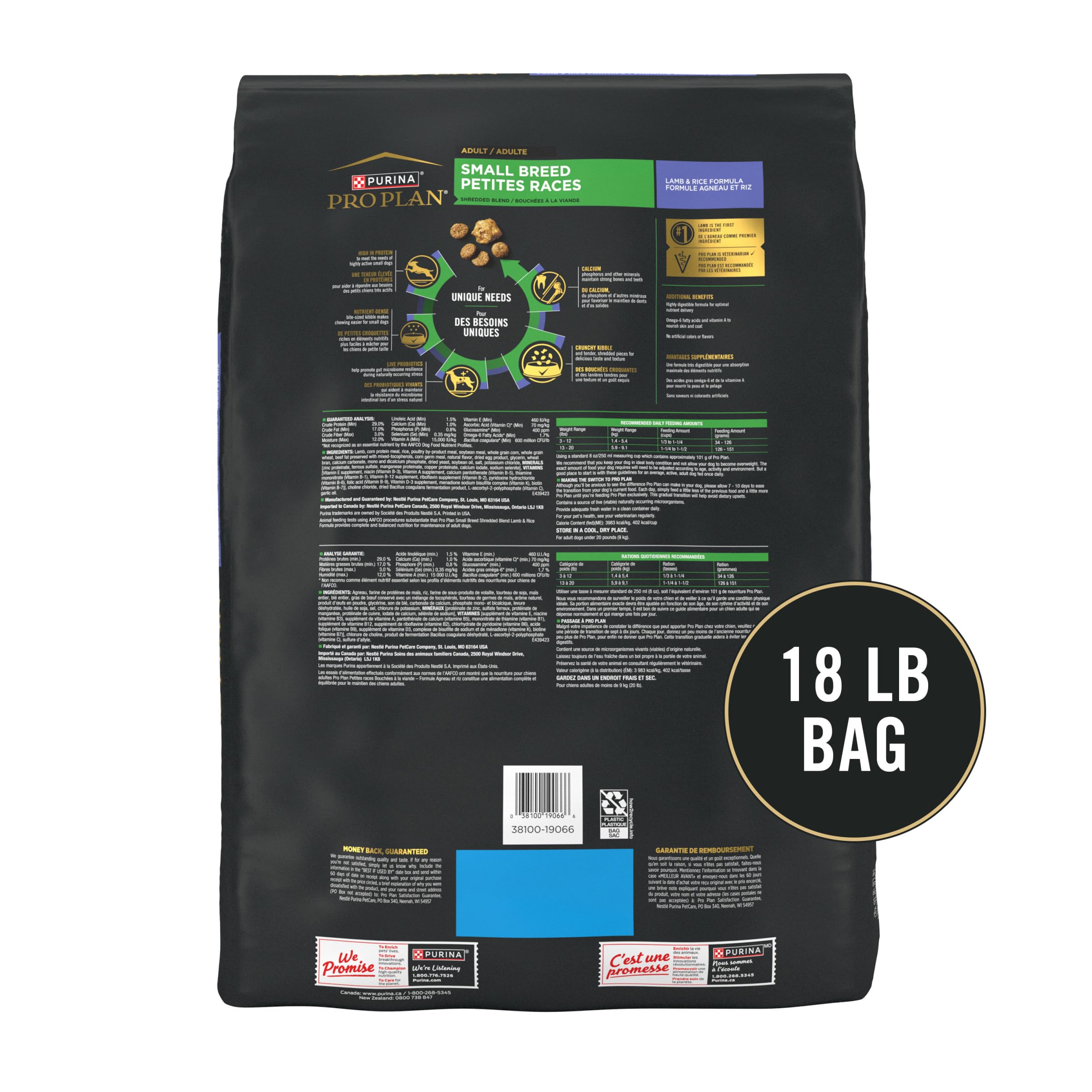 Purina Pro Plan Small Breed calcio y fósforo para huesos fuertes.