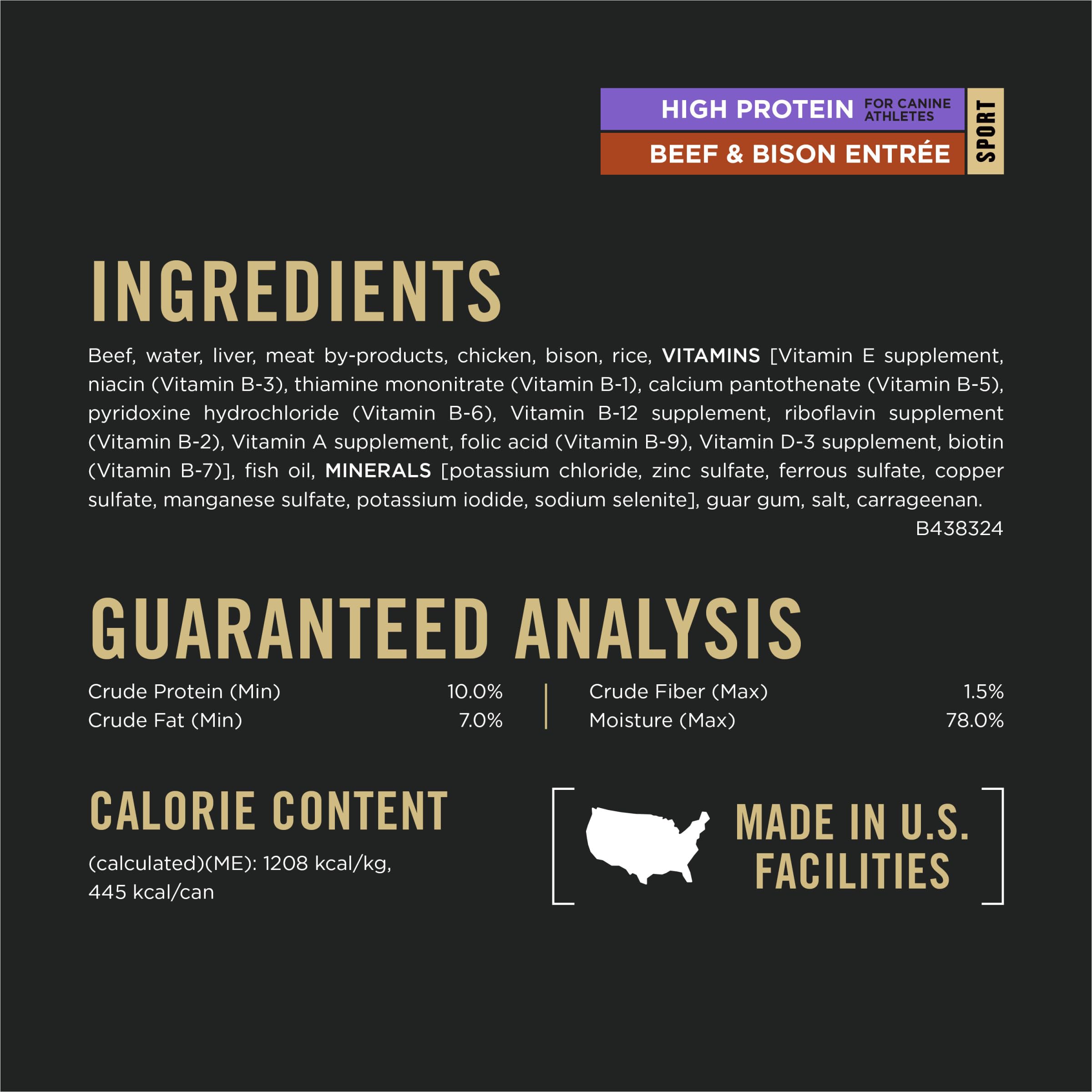 Etiqueta destaca ingredientes reales, primer ingrediente carne o aves en Purina Pro Plan Sport.