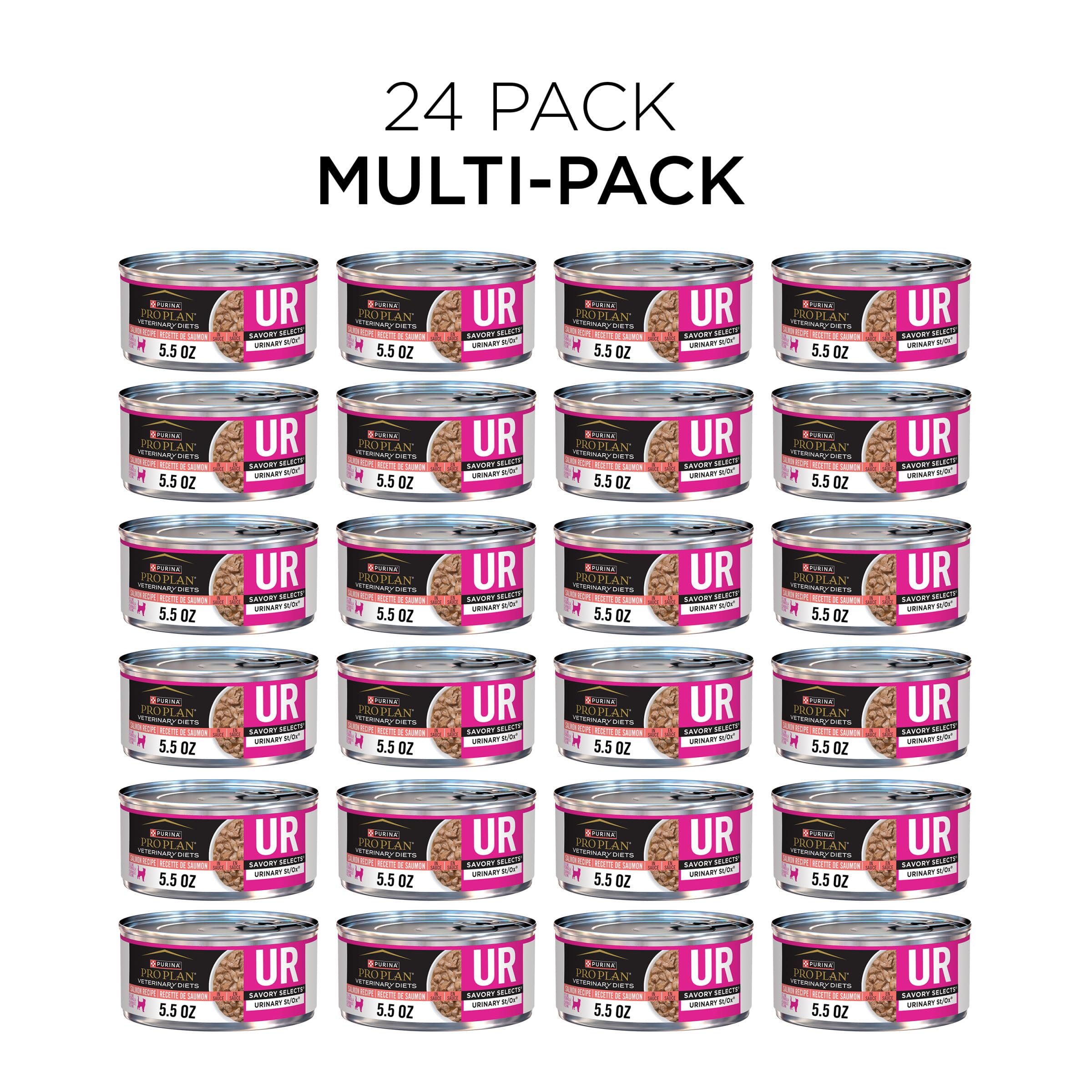 Purina Pro Plan UR felina, latas de 24, destaca cuidado nutricional para gatos con necesidades urinarias.