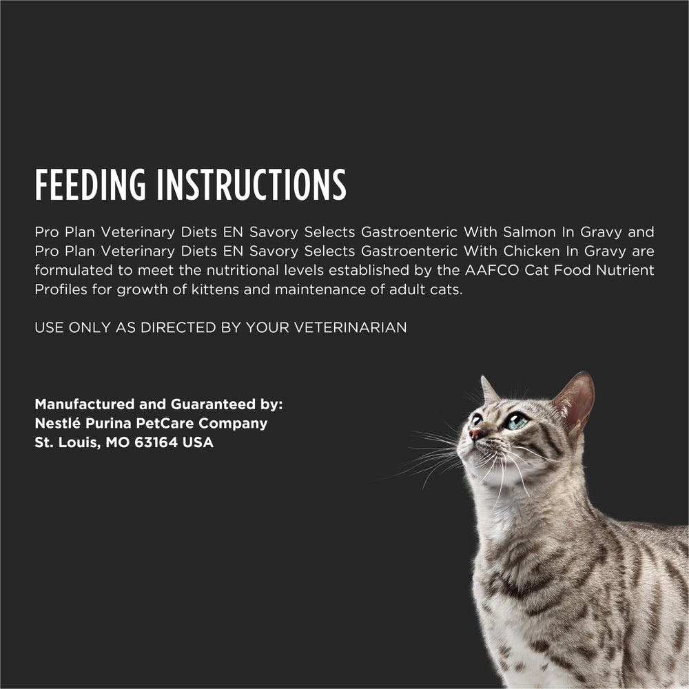 Purina Pro Plan Veterinary Diets EN Gastroenteric Feline Formula Savory Selects en Salsa, vitaminas B para soporte nutricional.