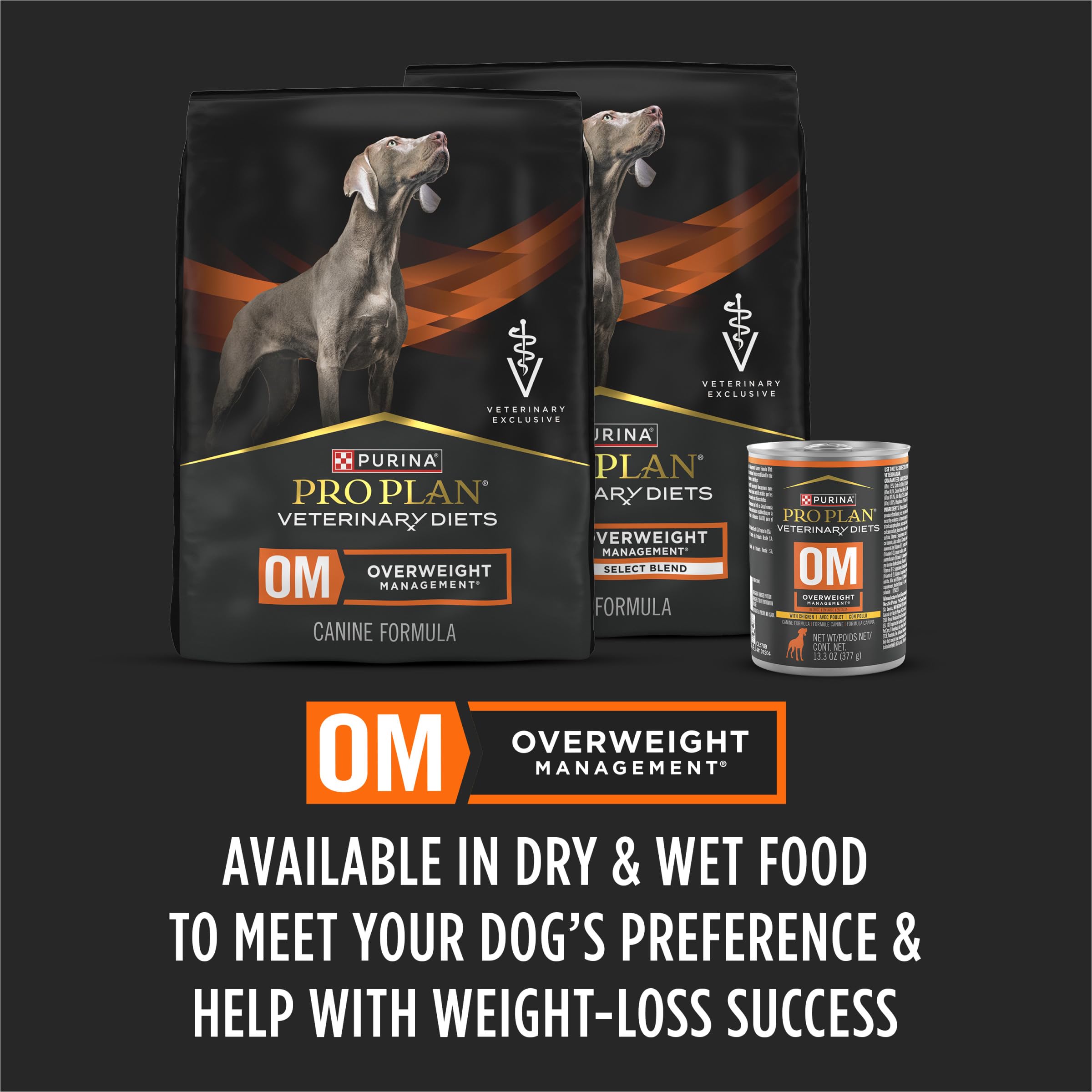 Purina Pro Plan Veterinary Diets OM: porcion en plato, porciones equilibradas para el peso.