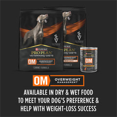 Purina Pro Plan Veterinary Diets OM: porcion en plato, porciones equilibradas para el peso.