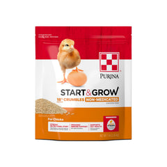 Purina Start and Grow, bolsa de 5 lb, alimento completo para pollitos en crecimiento.