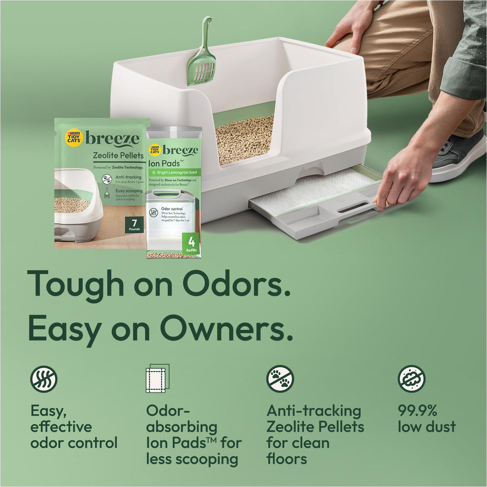 Purina Tidy Cats Breeze XL, zeolita con pellets de baja cantidad de polvo.