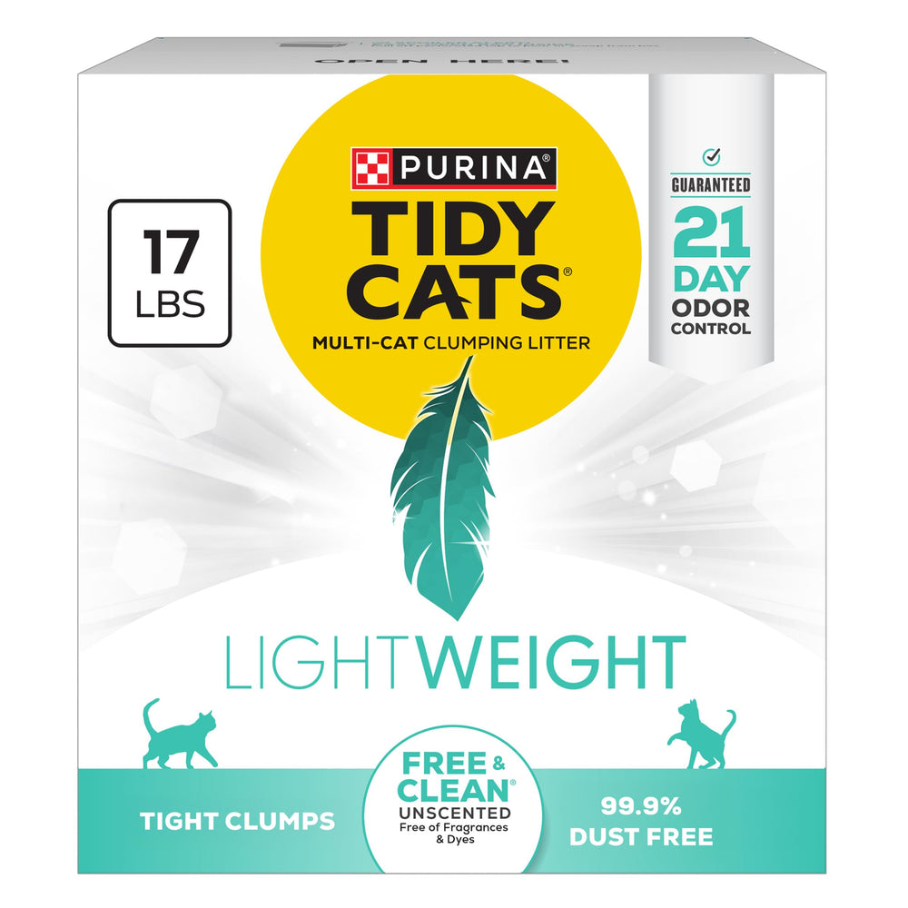 Purina Tidy Cats Ligero libre de polvo en caja de 17 lb para uso diario.